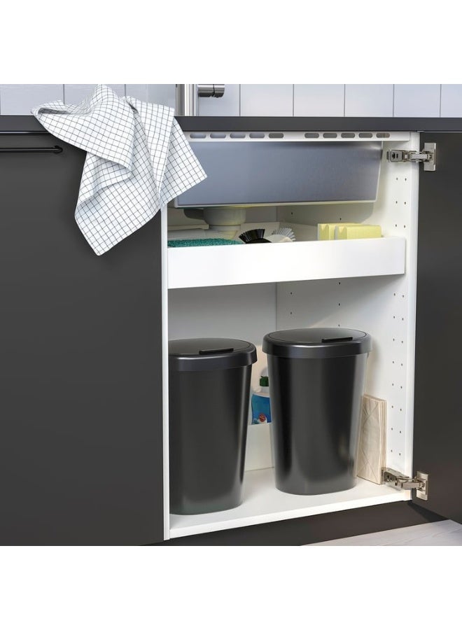 أيكيا حاوية نفايات بسعة 8 لتر مع غطاء قابل للإزالة – حاوية صغيرة و متينة لترتيب النفايات للمطبخ، الحمام، المكتب، تنظيم المنزل، تثبيت كيسين من الحافة العليا، زوايا مدورة سهلة التنظيف، تصميم نحيف موفر للمساحة، بلاستيك معاد تدويره، حل عملي لفرز وتخزين النفايات، حاوية منزلية صديقة للبيئة- سوداء - Image 4